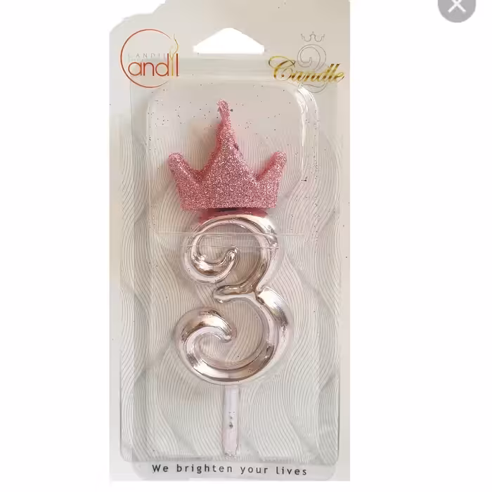 شمع عدد 3 صورتی روشن طرح تاج 