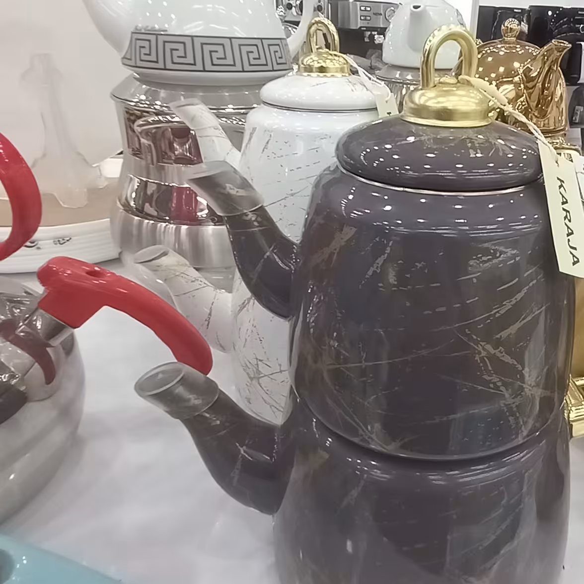 کتری و قوری سرهمی لعابی دو رنگ 