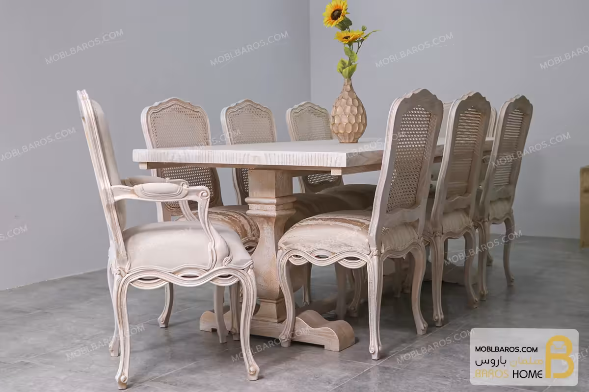 میز ناهارخوری کلاسیک مدل دکورا با صندلی ابزاری پاسنگ