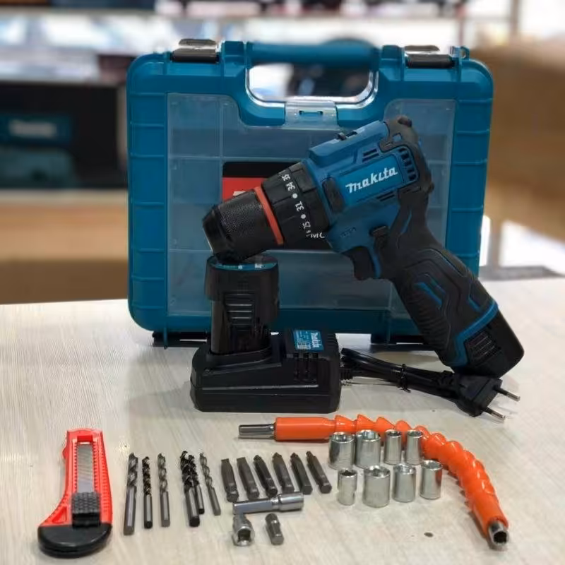 دریل شارژی براشلس 24 ولت لیتیوم صنعتی سه نظام فلزی طرح ماکیتا چکشی 