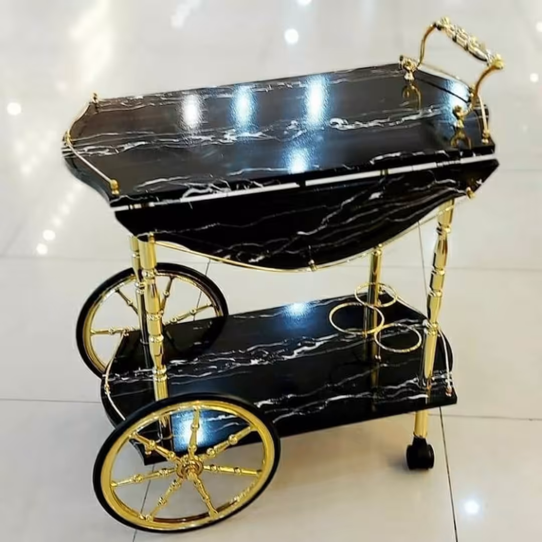 میز بار چرخدار  پروانه مشکی طرح سنگ هایگلس ام دی اف