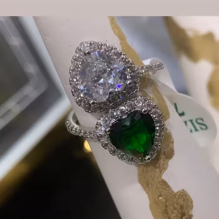 انگشتر قلب کریستالی دوبل سبز اشرافی