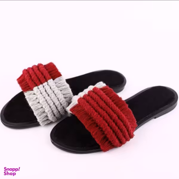 صندل زنانه مکرومه مدل مدادی رنگ طوسی قرمز