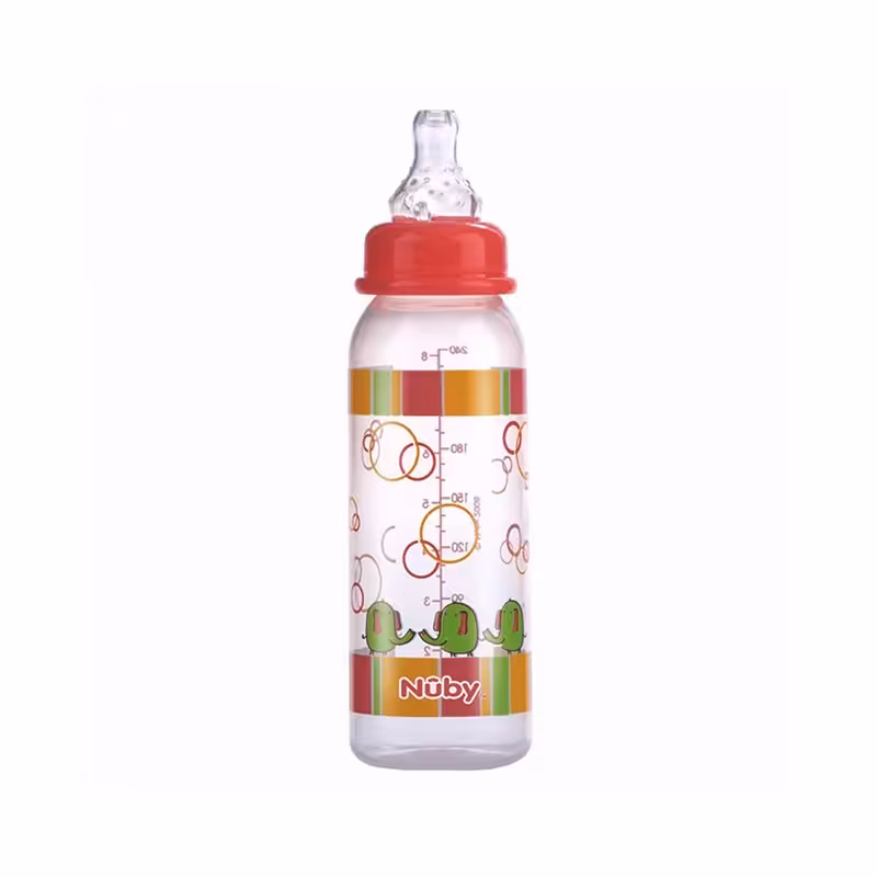 طلق گرد نارنجی طرحدار با سرشیشه 240ml  مدل nuby 1160