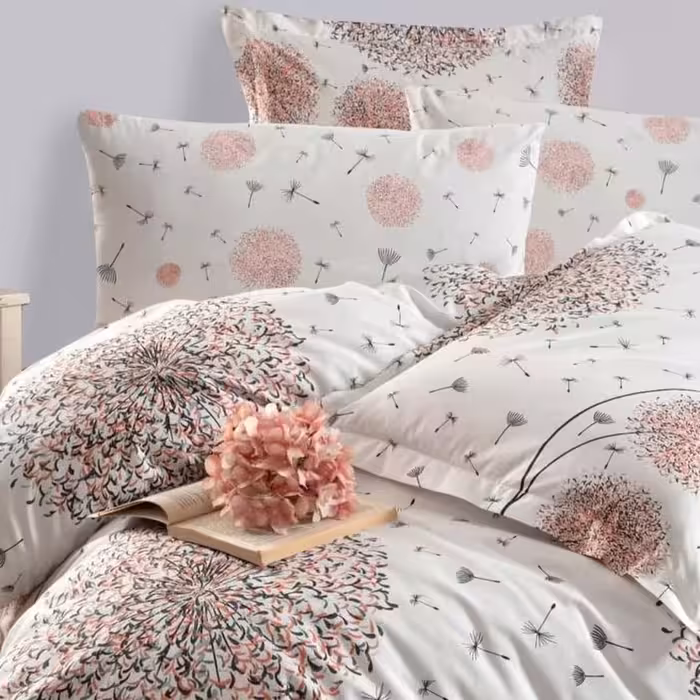 سرویس خواب دونفره 4 تیکه طرح قاصدک رنگ کرم و طوسی رنگ ثابت