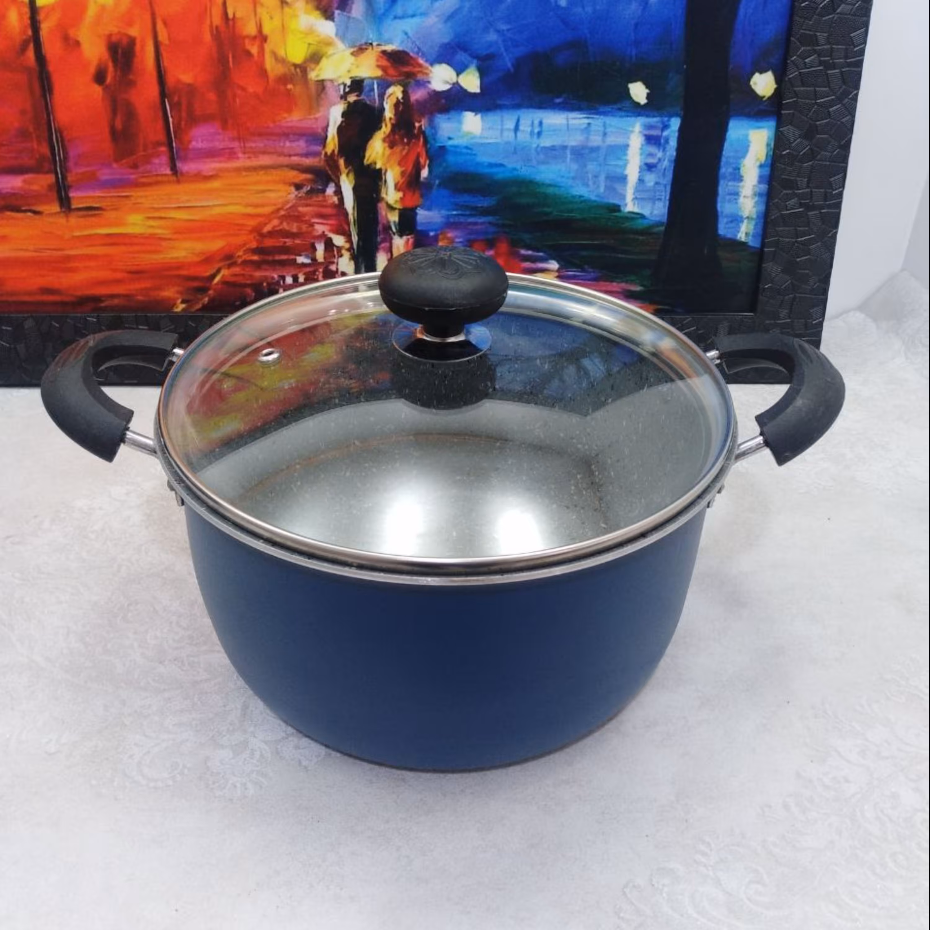 قابلمه گرانیتی سایز 28 گل سرخ سرمه ای با ارسال رایگان