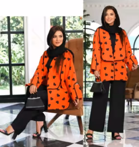 مانتو شلوار زنانه داکرون مدل طرح قلبی مدل آناشید