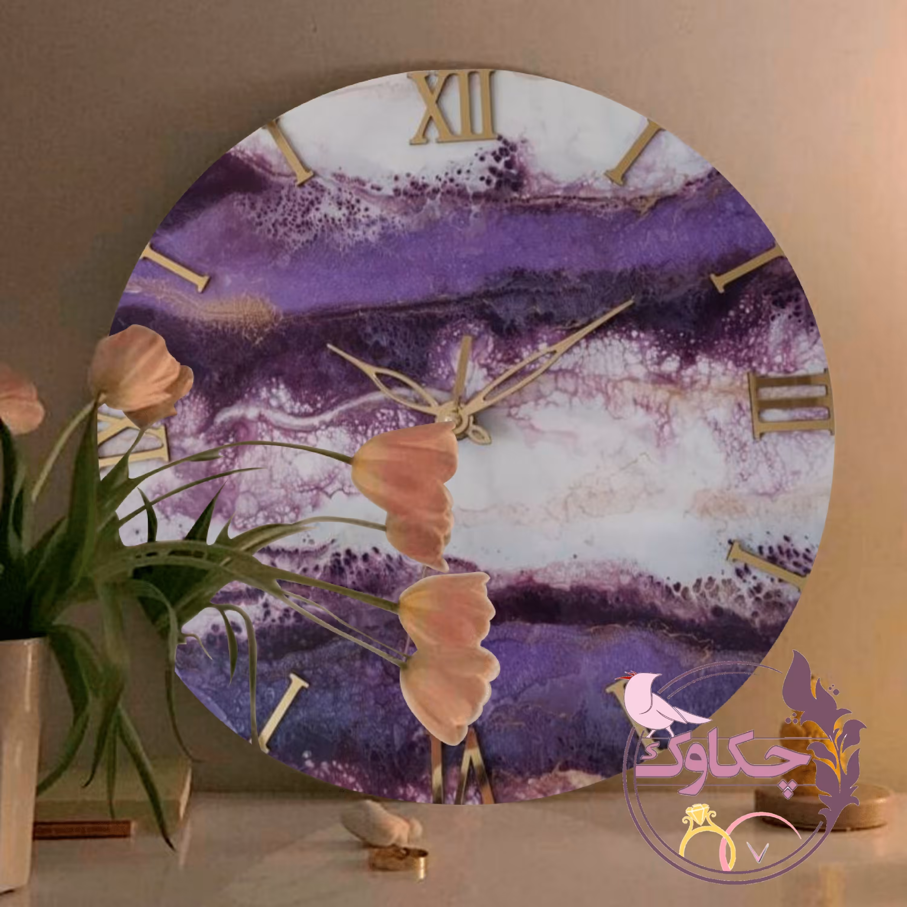 ساعت دیواری چوب و رزین طرح ابروباد با بیس 30 سانتی