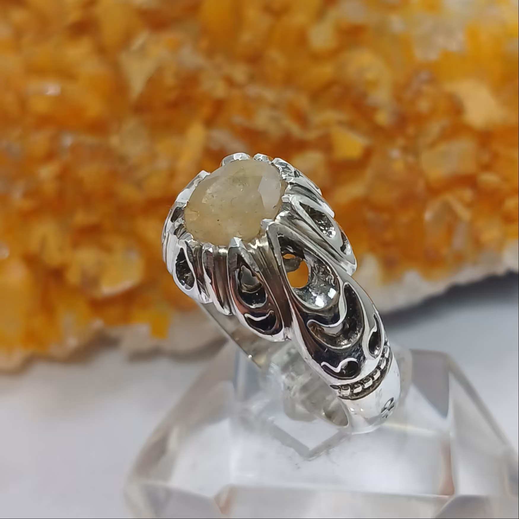 انگشتر نقره مردانه نگین یاقوت زرد طبیعی کد 758520