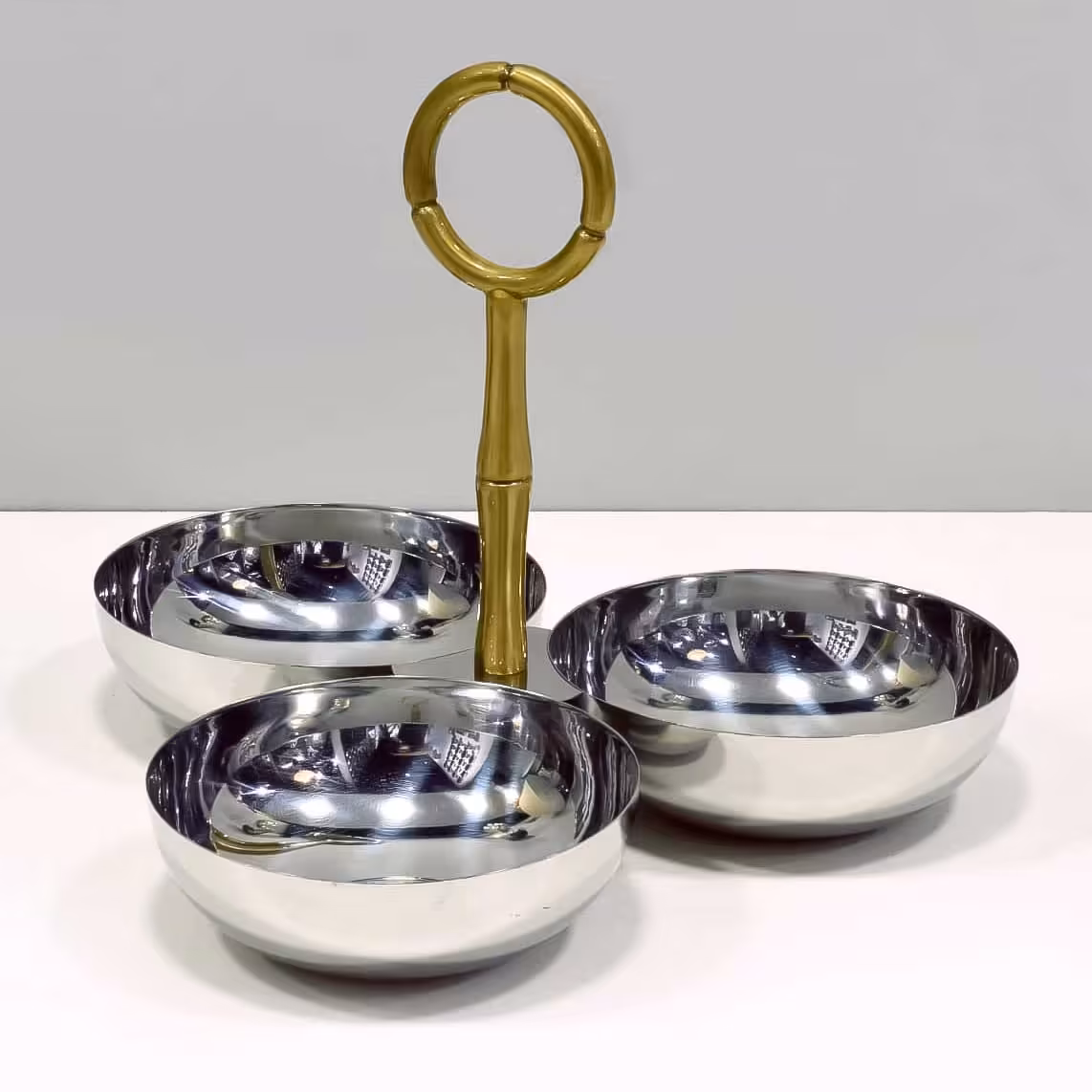 اردوخوری سه تایی استیل دسته طرح بامبو