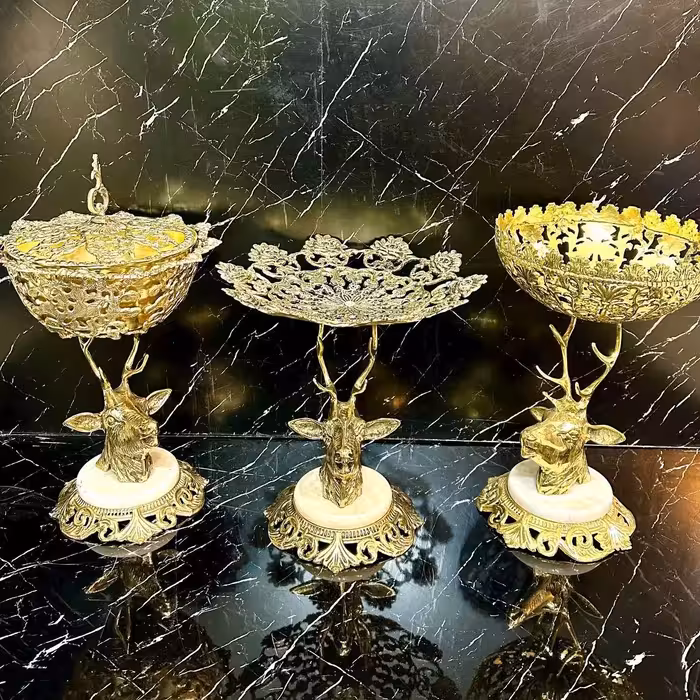 ست پذیرایی  گوزن برنزی قیمت سه تیکه   