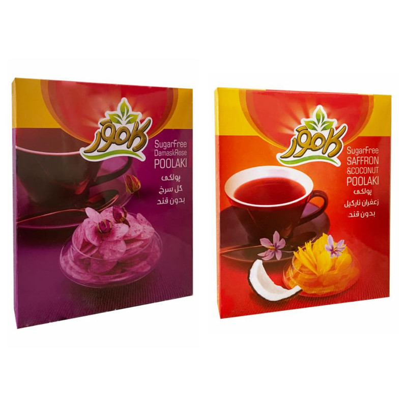 پولکی رژیمی بدون قند زعفران نارگیلی و گل سرخ کامور - 150 گرم بسته 2 عددی