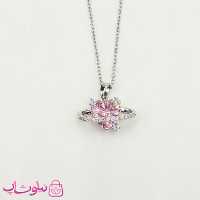 گردنبند دخترانه نقره ای مدل قلب صورتی و زحل کد 1088