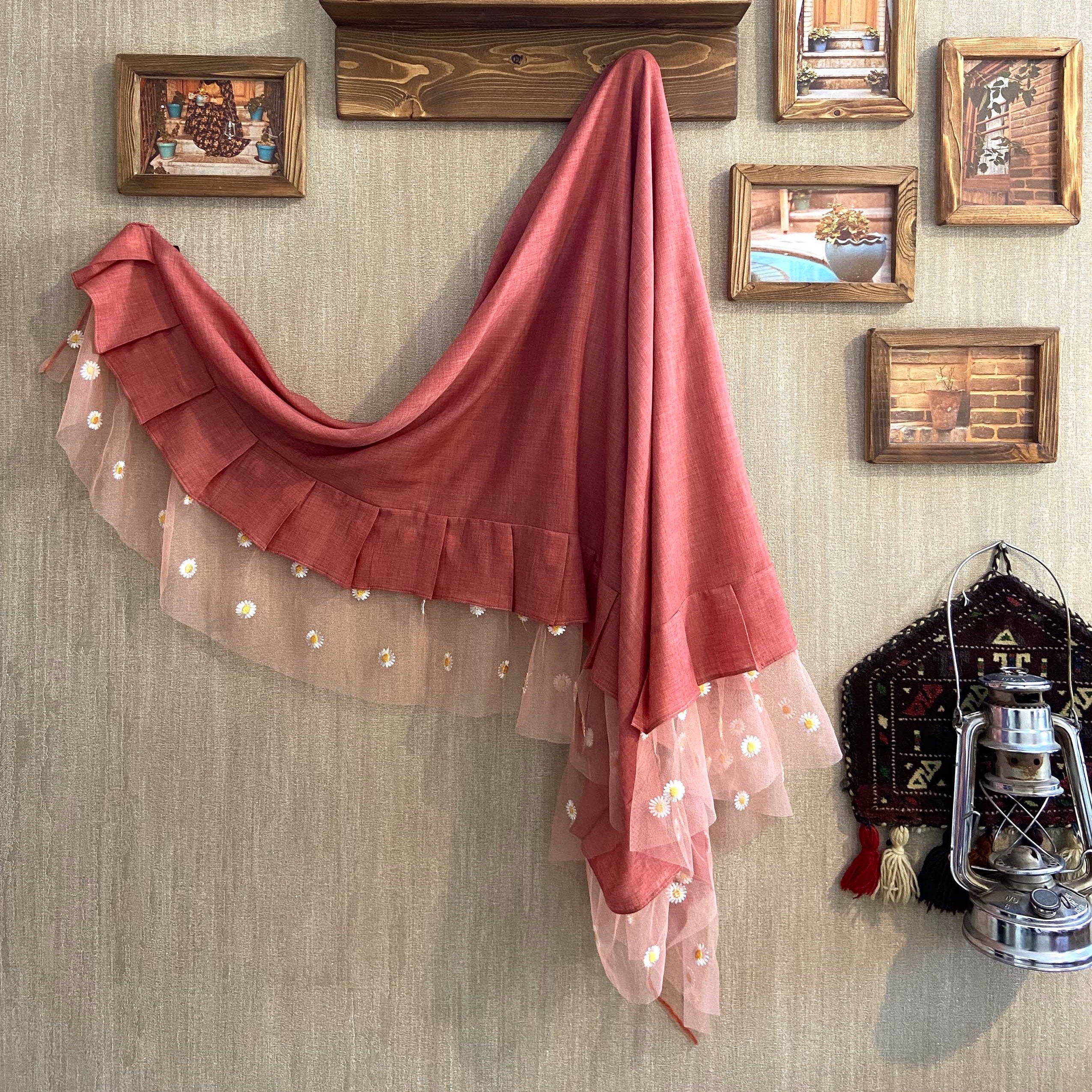 روسری دورچین گلبهی تور بابونه (وال نخی)