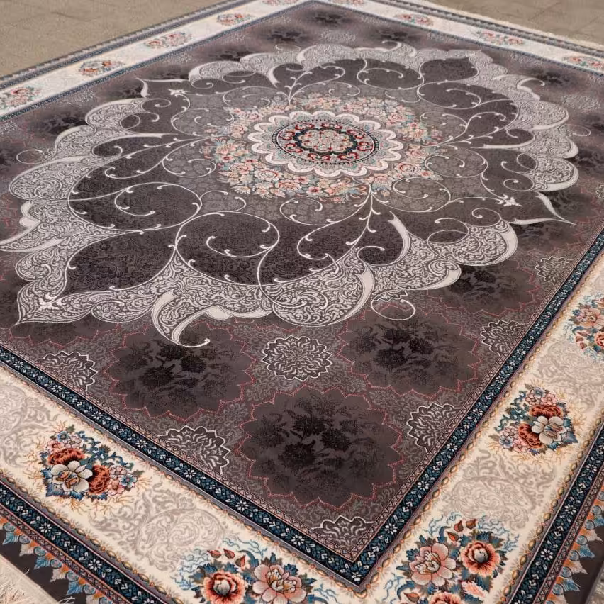 فرش  اکرلیک  6 متری 700 شانه طرح چکاوک رنگ دودی کد N270