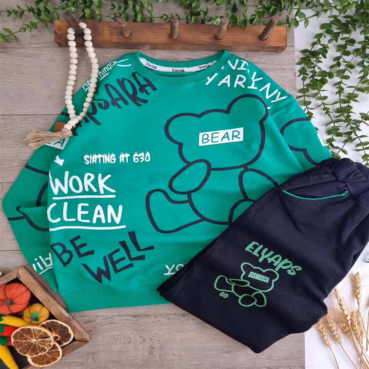 ست بلوز شلوار دخترانه و پسرانه خرسی سایز 60 و 65 جنس پنبه دورس 