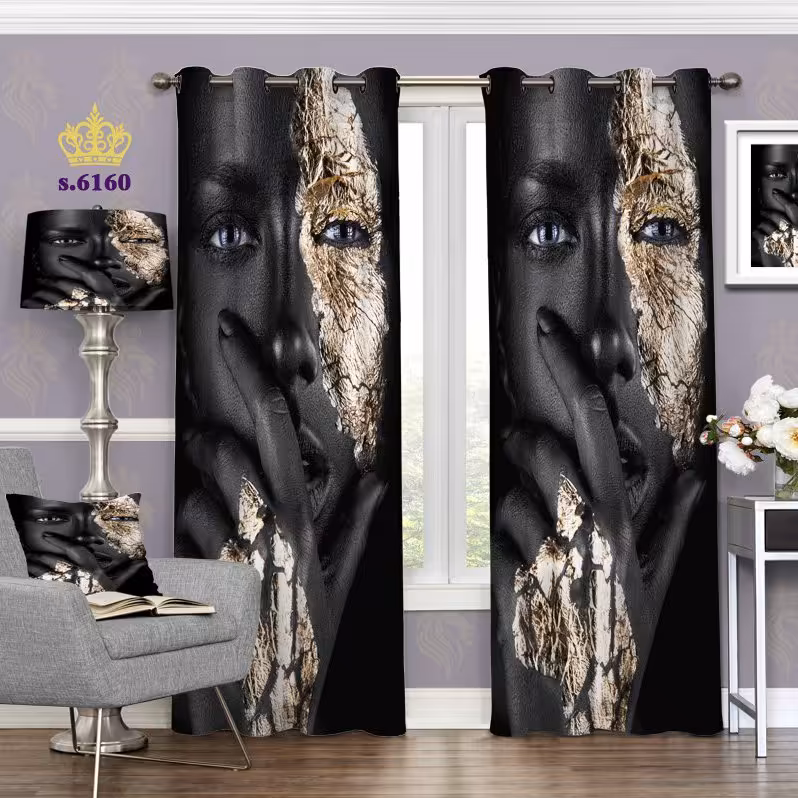 پرده تصویری جدید پانچ دو قواره آماده طرح چهره زن کد 6160