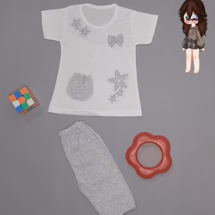 بلوز شلوارک  دخترانه سفید جیب دار سایز  35 و  40 

