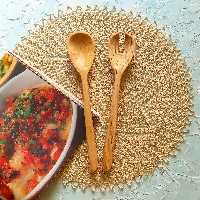 ست قاشق سالادخوری چوبی دستساز بارلی چوب توسکا 26 سانتی