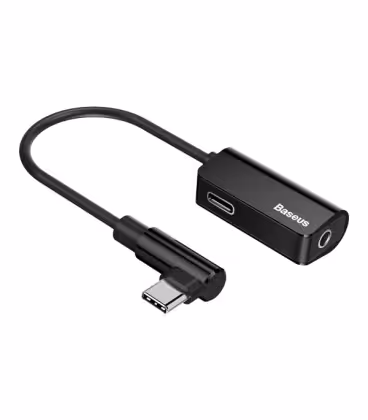 کابل تبدیل Type-C باسئوس اتصال همزمان هندزفری و شارژر مدل Audio Converter CATL45-01 طول 12 سانتی متر