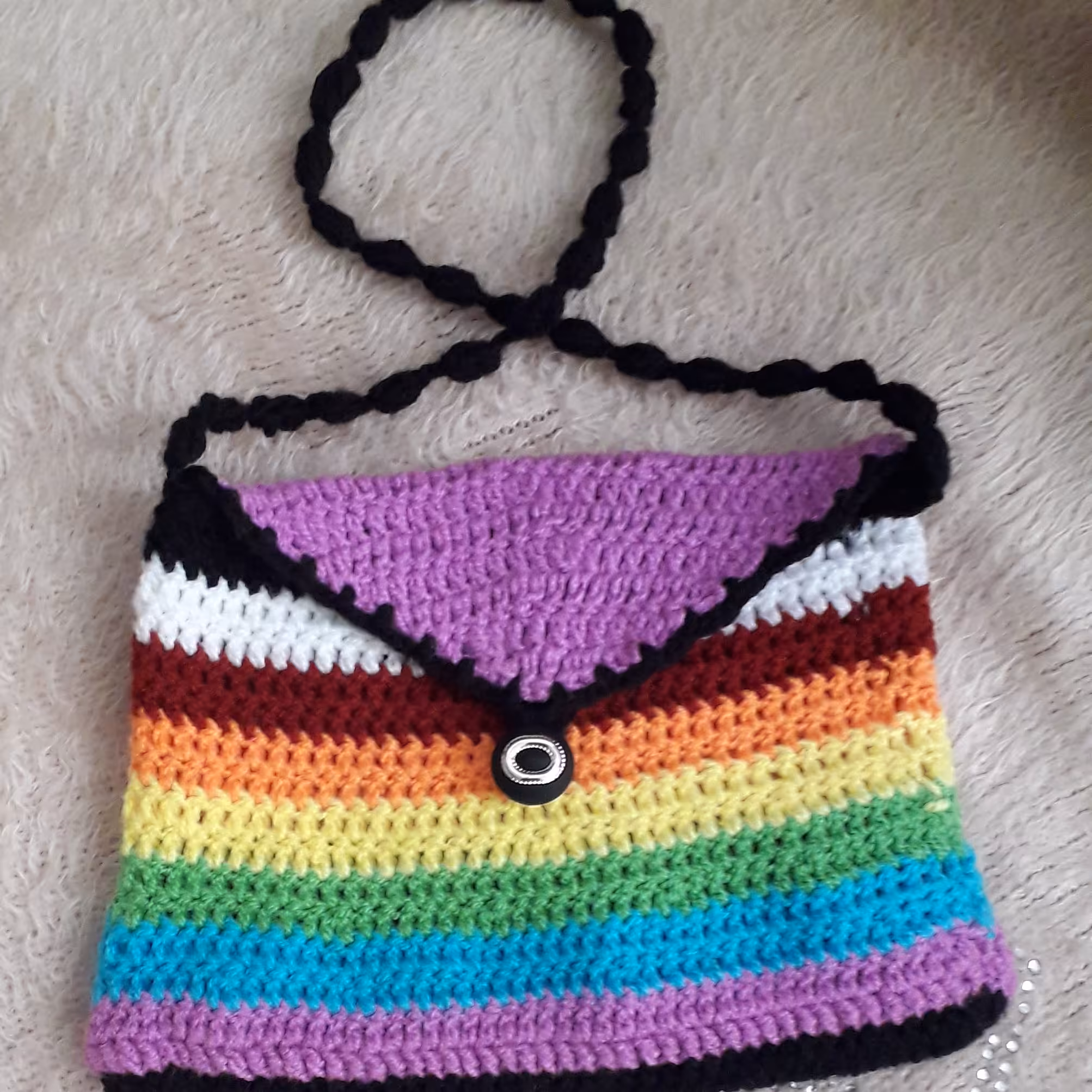 کیف رنگی رنگی دختربچه با کاموا 50 گرم 