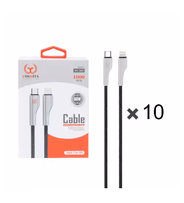 پک 10 عددی کابل شارژ فست یوشیتا Type-C To Lightningمدل YC-012