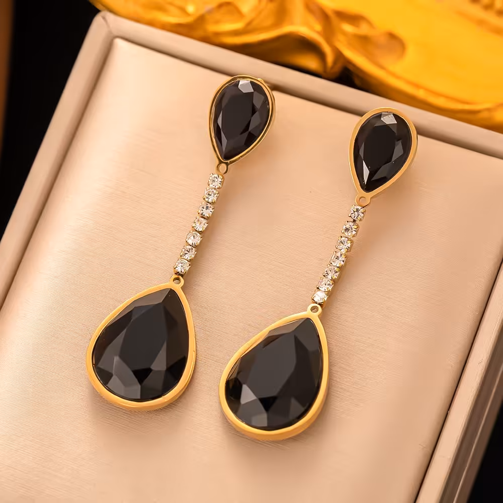 گوشواره استیل آویز نگین اشک - کد 1010030192