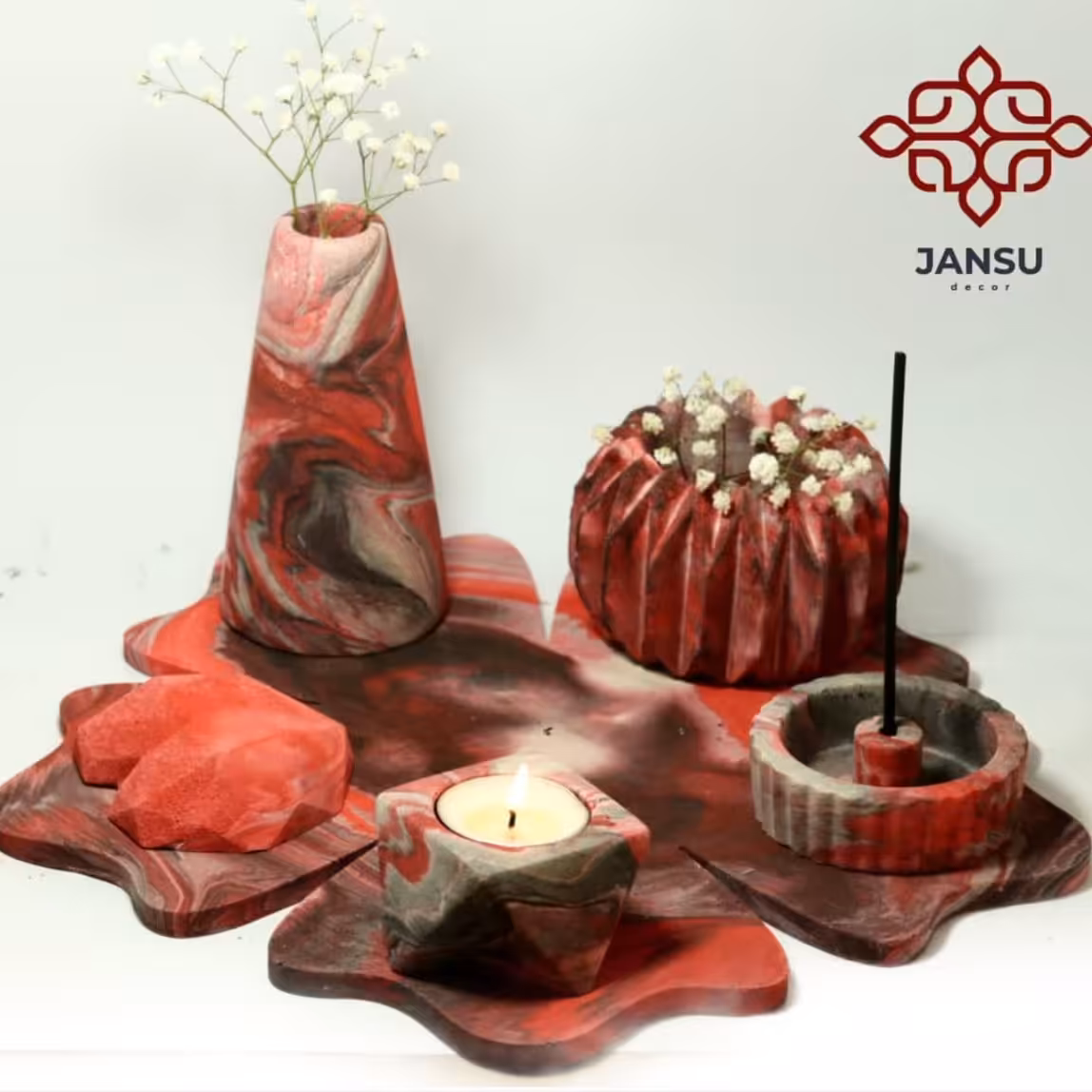 ست جاعودی وگلدان وجاشمعی سنگ مصنوعی