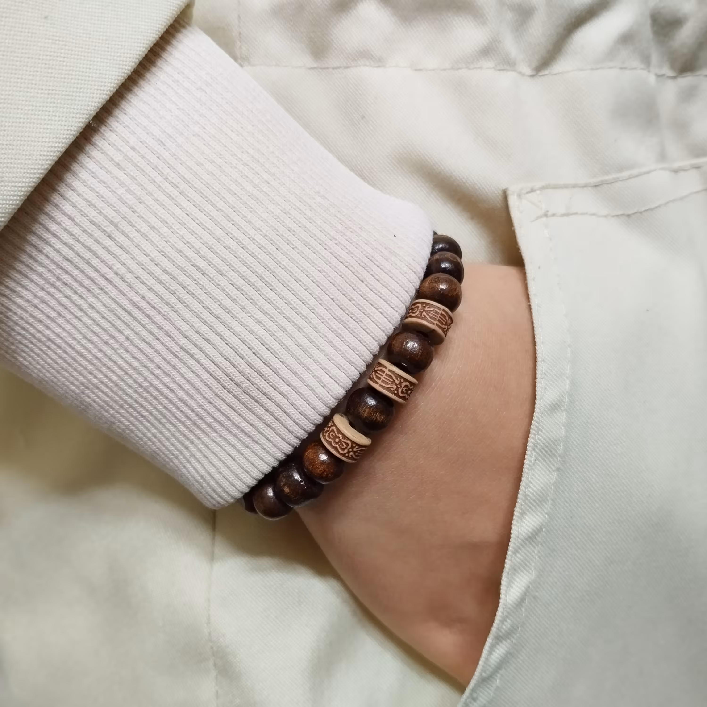 دستبند مهره چوبی (قهوه ای سوخته)