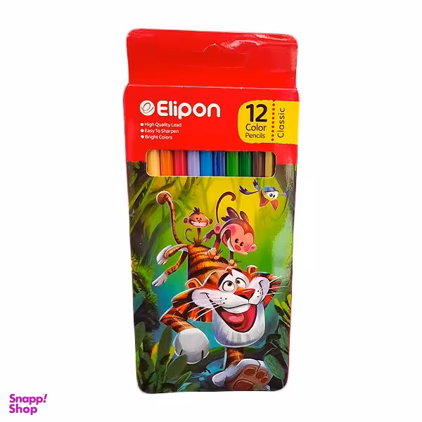 مداد رنگی 12 رنگ الیپون مدل کلاسیک طرح حیوانات جنگل