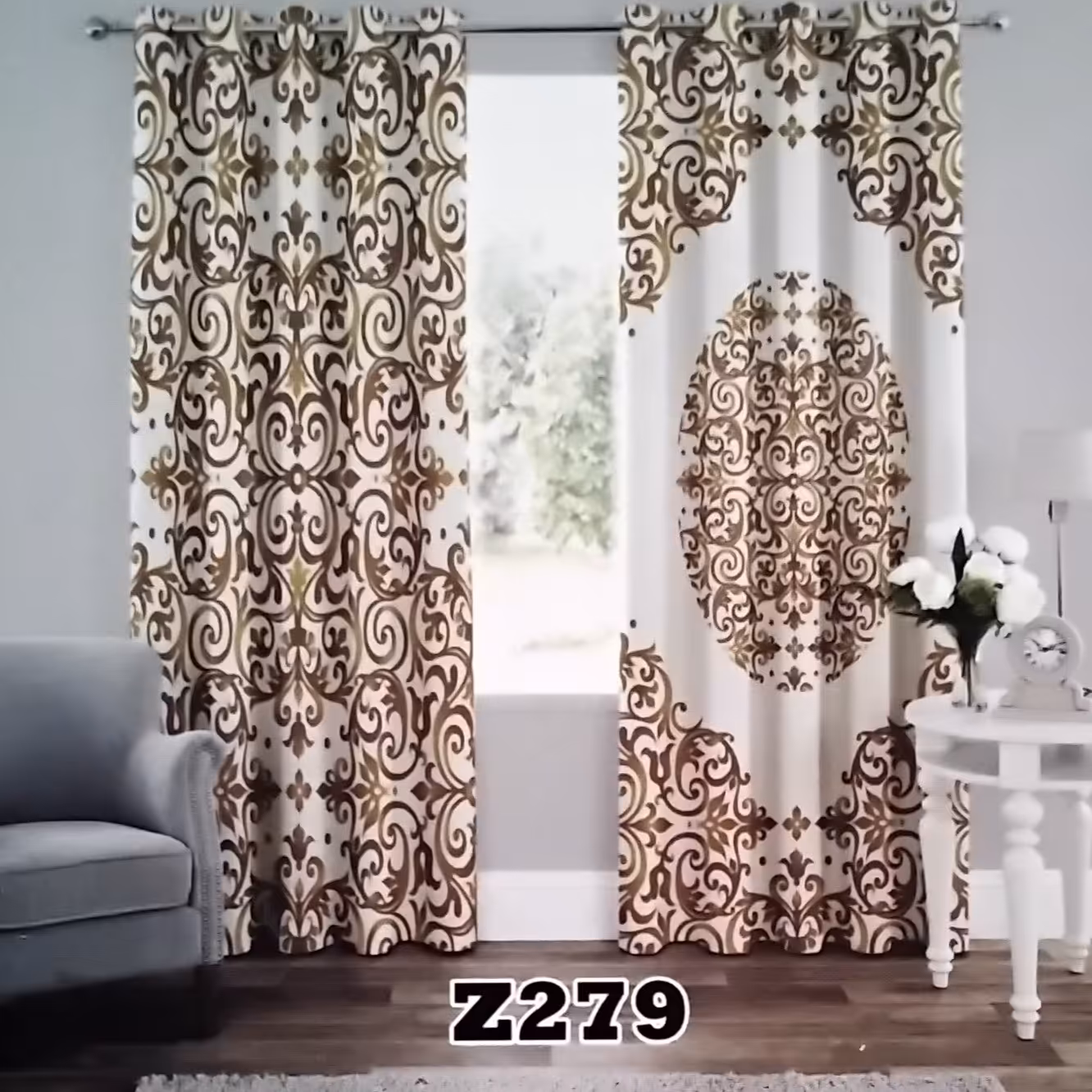پرده چاپی پانچ دو قواره طرح کلاسیک کد z 279 (پس کرایه)