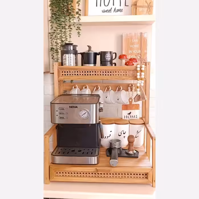 استند اسپرسوساز چوبی استند اسپرسوساز چوبی  دو طبقه ری استند اسپرسوساز جهیزیه عروس استند اسپرسوساز دو طبقه با چوب وارداتی
