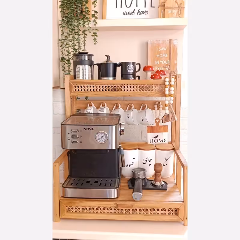 استند اسپرسوساز چوبی استند اسپرسوساز چوبی  دو طبقه ری استند اسپرسوساز جهیزیه عروس استند اسپرسوساز دو طبقه با چوب وارداتی