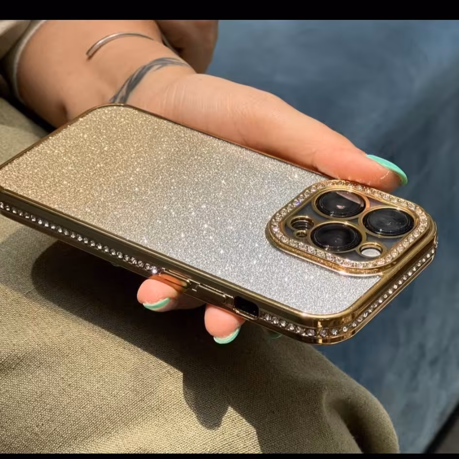 کاور مدل آیفون  شاین طلایی دور نگین