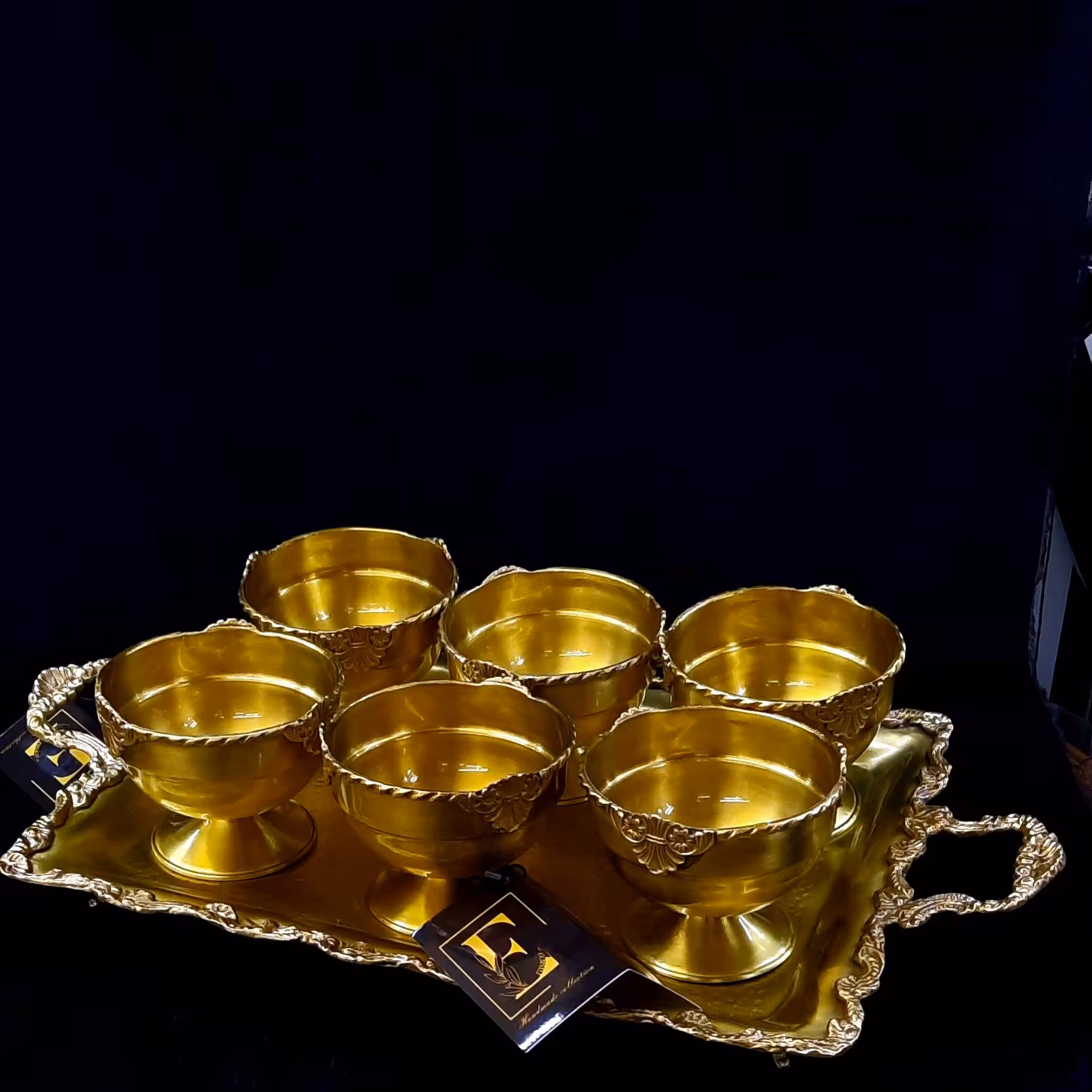 بستنی خوری برنجی همراه با سینی سایز بزرگ 