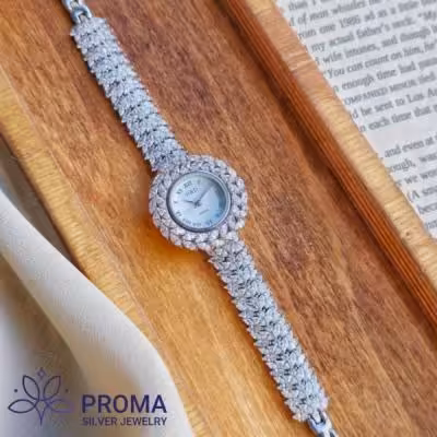 ساعت نقره زنانه مجلسی مدل گندم مدل PRM20