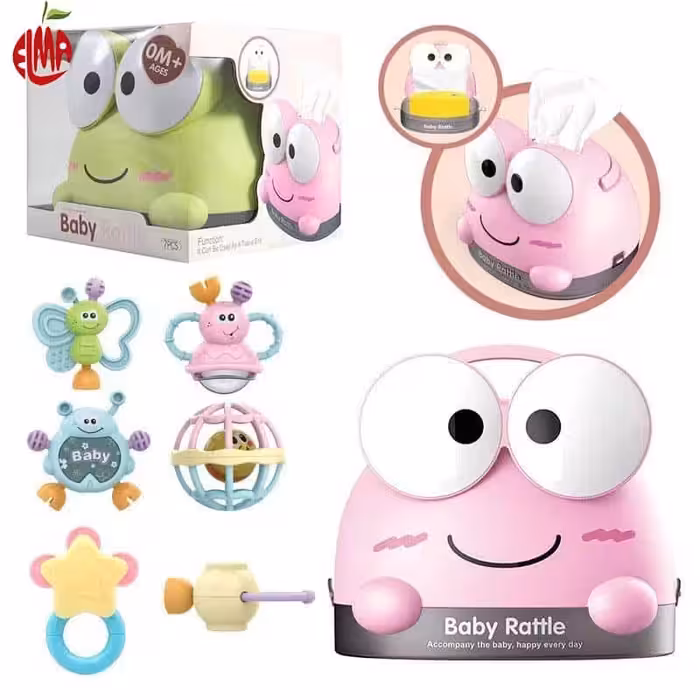 مجموعه جغجغه ، دندانگیر و جا دستمالی 6 تکه قورباغه