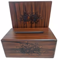 ست جادستمالی و سطل زباله قهوه ای طرح منبت گل سرخ