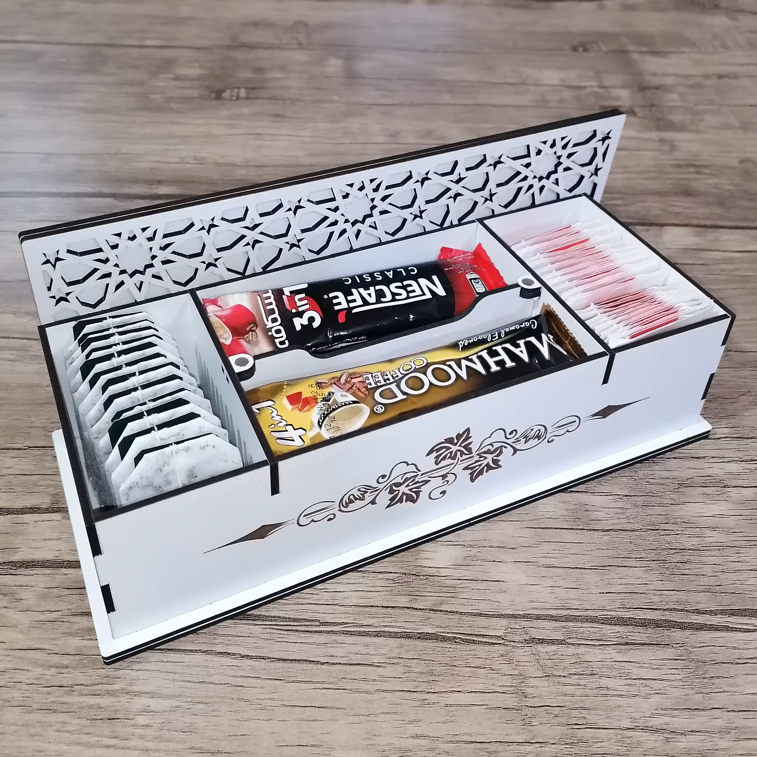 جعبه تیبگ چوبی مخصوص چای کیسه ای و کافی میکس رنگ سفید مدل ML560SE