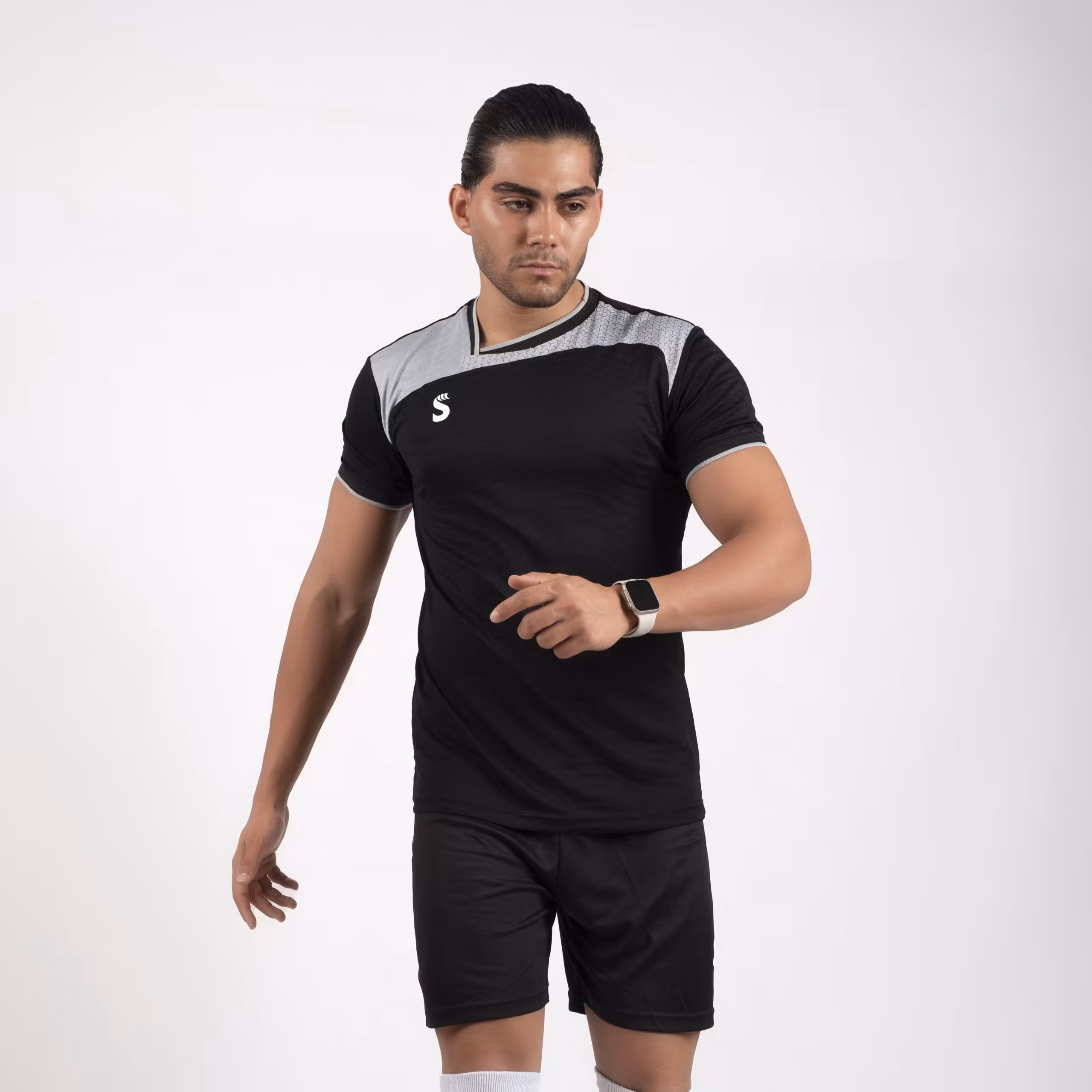 پیراهن شورت مدل ستاره ای کد 2228 مشکی/طوسی سینا اسپرت