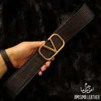 کمربند زنانه چرم طبیعی امیسیما (سگک طرح ولنتینو طلایی چرم گاوی طرح کروکدیل)