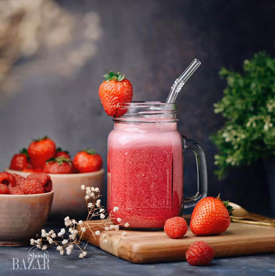 لیوان اسموتی شیشه ای نی دار