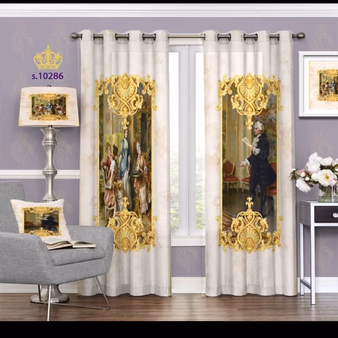 پرده پذیرایی دو قواره طرح ایتالیایی و اسلیمی کد S10286