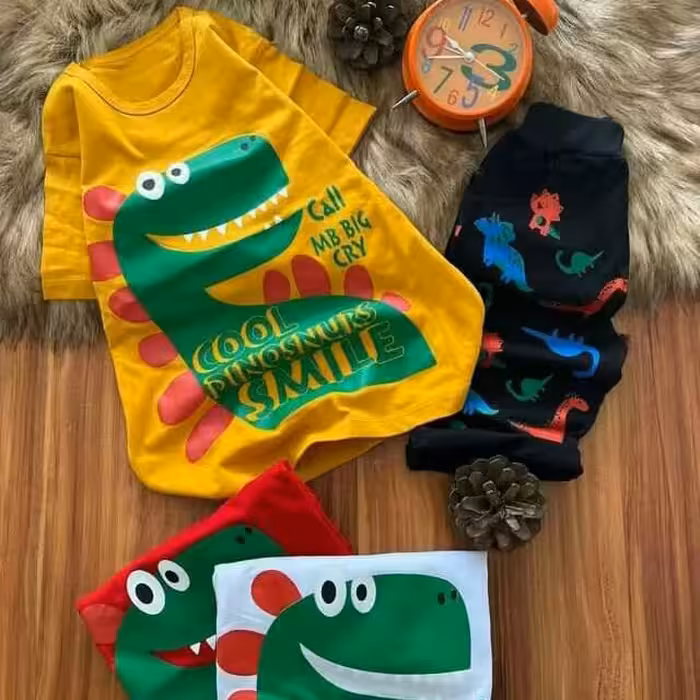 ست تیشرت شلوارک اسپرت مدل لانگ دایناسور جنس نخ پنبه در3رنگ زیبا