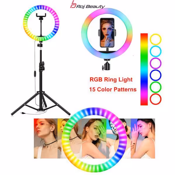 رینگ لایت رنگی سایزRING LIGHT RGB LED SOFT RING LIG33