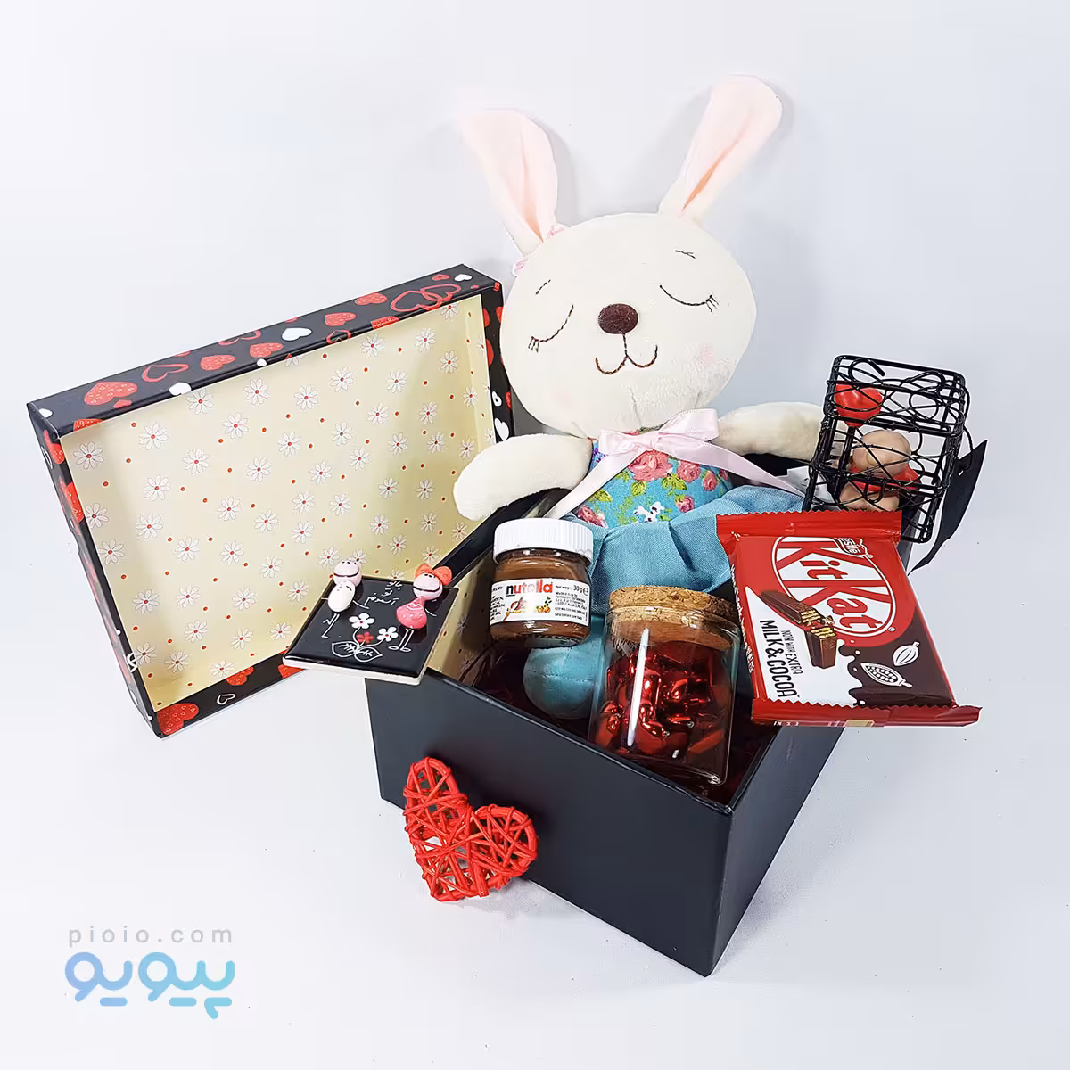 جعبه هدیه ولنتاین با عروسک خرگوش خوابالو ارتفاع 20 سانتی متر