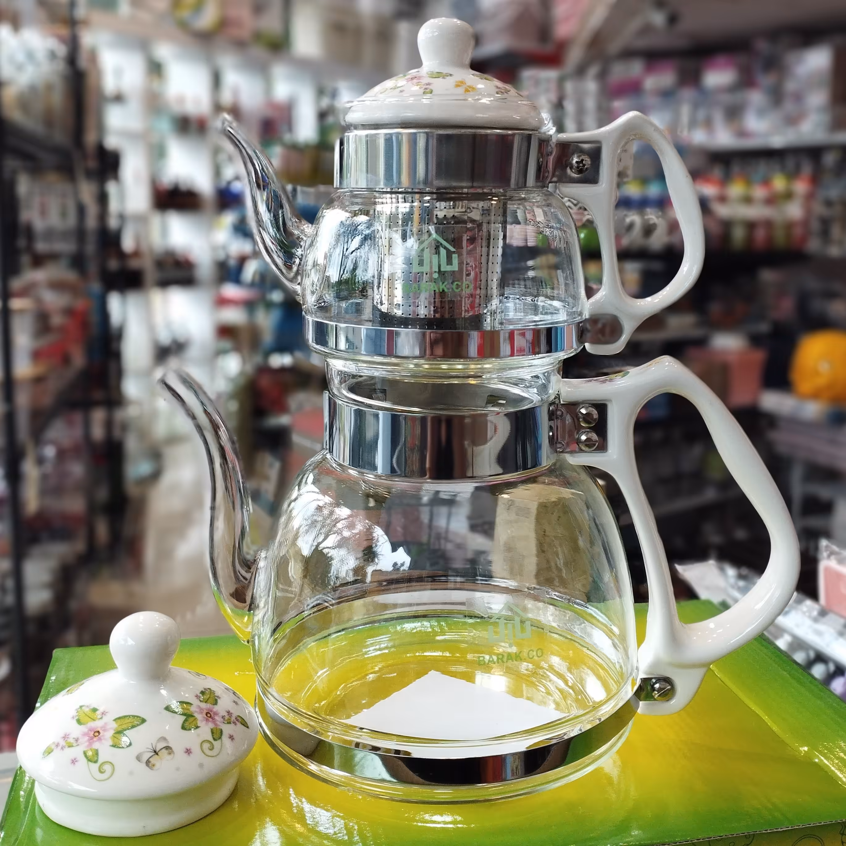 کتری و قوری پیرکس دسته سرامیکی شعله مستقیم باراک