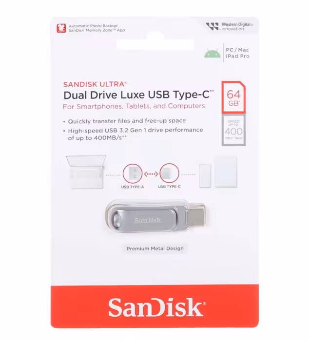 فلش مموری سن دیسک مدل Ultra Dual Drive Luxe Type-C USB 3.2 ظرفیت 64 گیگابایت