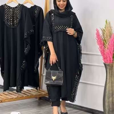 پانچو زنانه مدل کفتان پولکی مزونی