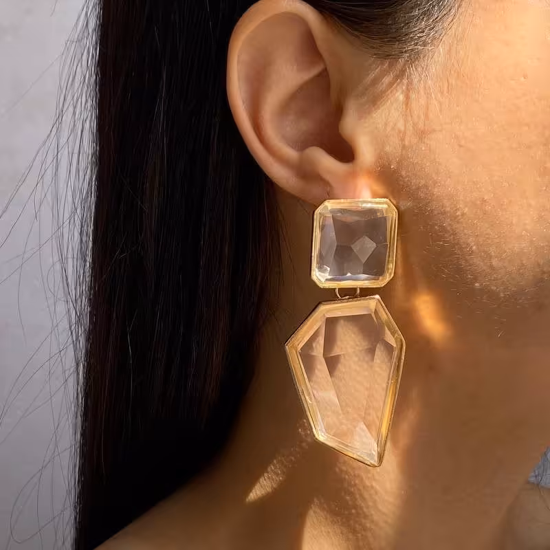 گوشواره ی شیشه ای قاب استیل میخی